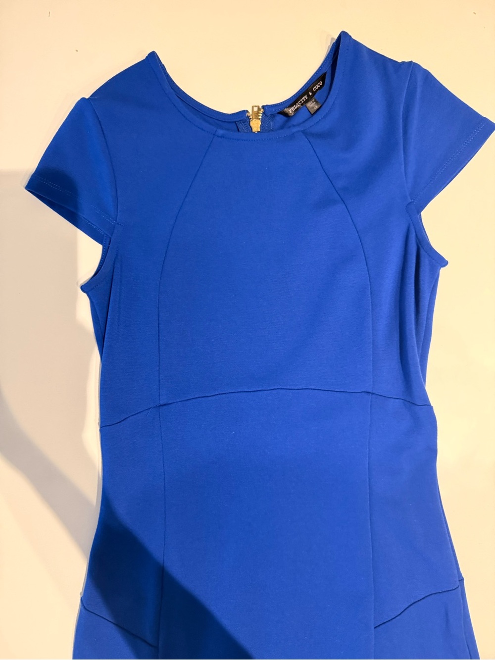 Felicity & Coco Royal Blue Bodycon Midi Dress Gold Zip Back Career Cocktail XS - Picture 7 of 7